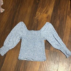 Kismet Light Blue Smocked Puff Sleeve Blouse